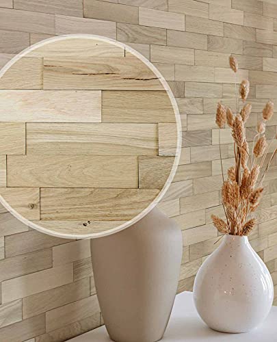 wodewa 200 Wandverkleidung Holz 3D Eiche Natur unbehandelt 1m² Wandpaneele Moderne Wanddekoration Holzverkleidung Holzwand für Wohnzimmer, Küche, Schlafzimmer von wodewa