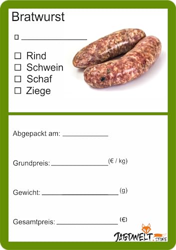 Wodtke-Werbetechnik Etiketten für Fleisch und Wurst, Wildfleisch, 100 Stück, 6 x 9 cm, Weiß, Rechteckig von wodtke-werbetechnik