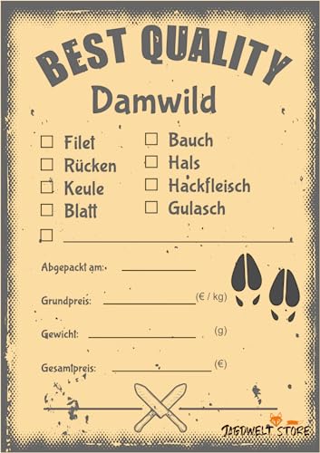 Wildbret Etiketten zur Kennzeichnung von Wildfleisch 6 x 9 cm Damwild Vintage (50) von wodtke-werbetechnik