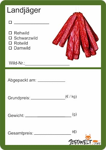 Wildbret Etiketten zur Kennzeichnung von Wildfleisch 6 x 9 cm Landjäger (100) von wodtke-werbetechnik