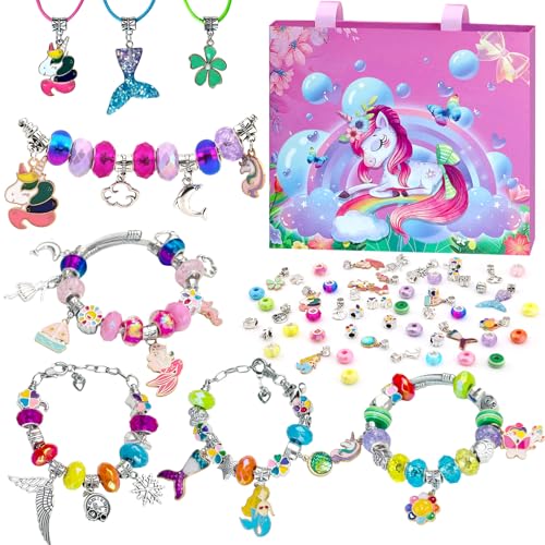 wokdsbl Bastelset Kinder ab 6 Jahre-Armbänder Selber Machen- 78PCS Perlenset für Armbänder-Bracelet Making kit Geschenk Mädchen Geburtstagsgeschenk von wokdsbl