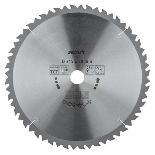 wolfcraft Tischkreissägeblatt HM - 6742000 - Ø 315 mm, 28 Zähne - schnelle, grobe Arbeiten an Holz und Spanplatten - Längs- und Querschnitte - Wechselzahn von wolfcraft