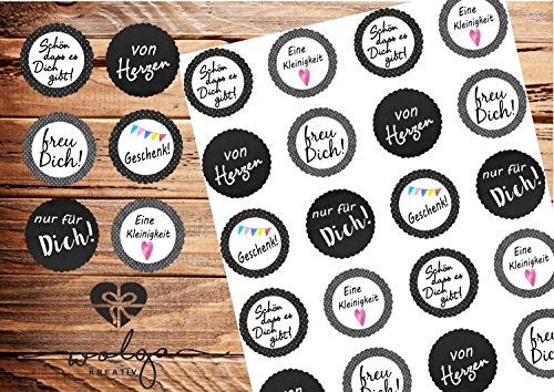 wolga-kreativ 120 Aufkleber Geschenkaufkleber "von Herzen" "freu Dich!" schwarz"Geschenk Sticker Etiketten selbstklebend für Geschenke von wolga-kreativ
