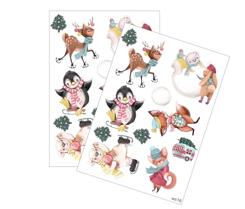 wolga-kreativ Aufkleber Sticker Geschenkaufkleber Weihnachten Advent Weihnachtssticker Etiketten 2 A4 Blätter lustige Tiere Geschenk Tanne selbstklebend für Geschenke von wolga-kreativ