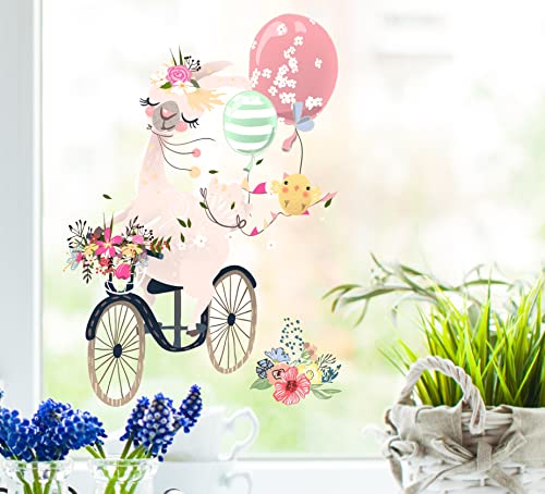 wolga-kreativ Set Fenster-Sticker-Aufkleber-Deko Fensterbilder Frühling Sommer Lama Fahrrad Tattoo Kinder wiederverwendbar selbstklebend selbsthaftend Sichtschutz Kinderzimmer Mädchen von wolga-kreativ