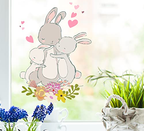 wolga-kreativ Set Fenster-Sticker-Aufkleber-Deko Fensterbilder Hasenfamilie Aufkleber Sticker Fenster Kinder Mädchen Junge wiederverwendbar selbstklebend selbsthaftend Sichtschutz Kinderzimmer von wolga-kreativ