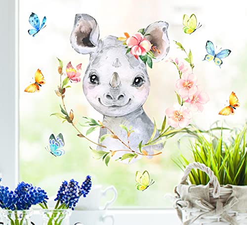 wolga-kreativ Set Fenster-Sticker-Aufkleber-Deko Fensterbilder Nashorn Schmetterlinge Aufkleber Sticker Fenster Kinder Mädchenwiederverwendbar selbstklebend selbsthaftend Sichtschutz Kinderzimmer von wolga-kreativ