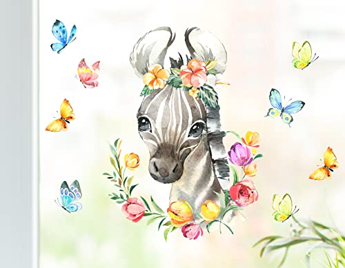 wolga-kreativ Set Fenster-Sticker-Aufkleber-Deko Fensterbilder Zebra Blumen Aufkleber Sticker Fenster Kinder Mädchenwiederverwendbar selbstklebend selbsthaftend Sichtschutz Kinderzimmer von wolga-kreativ