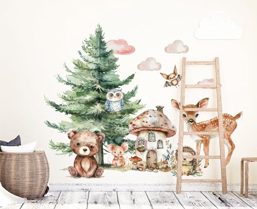 wolga-kreativ Wandtattoo Kinderzimmer - Wandsticker Wald Tiere Bär REH Deko Kinderzimmer - Wandaufkleber Mädchen Junge Babyzimmer Wandsticker Mädchen Junge von wolga-kreativ