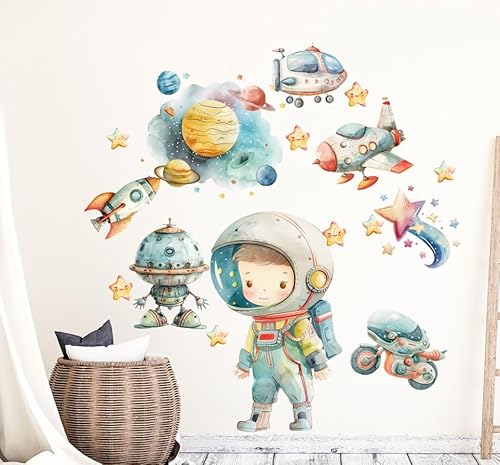 wolga-kreativ Wandtattoo Kinderzimmer - Wandsticker Weltall Astronaut Planeten Sterne Rakete Deko Kinderzimmer - Wandaufkleber Mädchen Junge Babyzimmer Wandsticker Mädchen Junge von wolga-kreativ