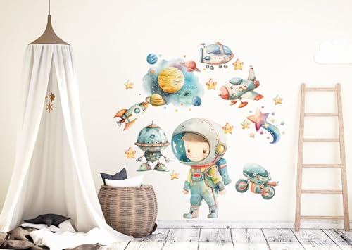 wolga-kreativ Wandtattoo Kinderzimmer - Wandsticker Weltall Astronaut Planeten Sterne Rakete Deko Kinderzimmer - Wandaufkleber Mädchen Junge Babyzimmer Wandsticker Mädchen Junge von wolga-kreativ