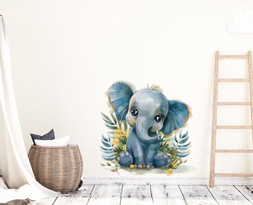 wolga-kreativ Wandtattoo Wandsticker Kinderzimmer Aufkleber Wandbild Safari Elefant Wanddeko Set Kinder- Spiel- Baby- Junge-n Zimmer von wolga-kreativ