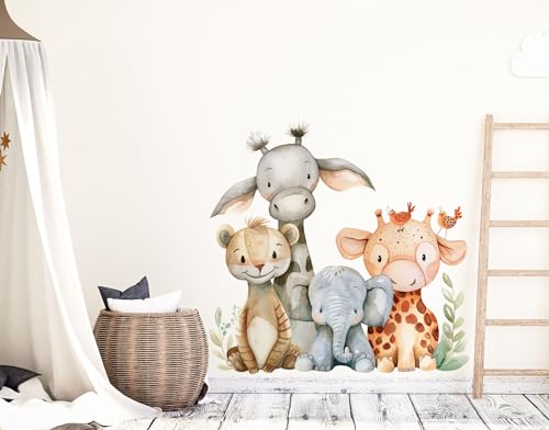 wolga-kreativ Wandtattoo Wandsticker Kinderzimmer Aufkleber Wandbild Safari Tiere Giraffe Löwe Elefant Wanddeko Set Kinder- Spiel- Baby- Junge-n Zimmer von wolga-kreativ