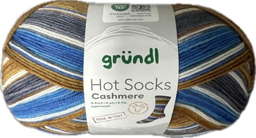 Gründl Hot Socks Cashmere 4-fädige Sockenwolle, 100g/420 m, 75% Schurwolle, 20% Polyamid, 5% Kaschmir (03) von wolldealer 24