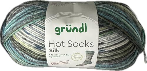 Gründl Hot Socks Silk, 4-fädig, 55% Merino-Wolle, 25% Polyamid, 20% Seide, 100 g / 420 m, Nadelstärke 2,5-3, 30 °C Maschinenwäsche (06) von wolldealer 24