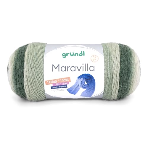 Gründl Maravilla Wolle, 250 g Großknäuel, Farbverlauf, 90% Polyacryl 10% Alpaka, 750 m Lauflänge, für Schal (06 grün) von wolldealer 24