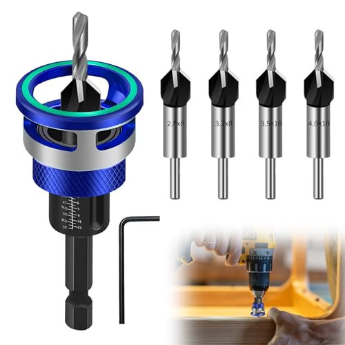 6 tlg Kegelsenker Bohrer Set, Senker Holzbohrer mit Tiefenanschlag, Bohrsenker 1/4" Hex Schaft, HSS-M2, Präzise Bohrungen für Holzverarbeitung – Blau 6 tlg Kegelsenker Bohrer Set, Senker Holzbohrer mit Tiefenanschlag, Bohrsenker 1/4" Hex Schaft, HSS-M2, Präzise Bohrungen für Holzverarbeitung – Blau von wonderforday