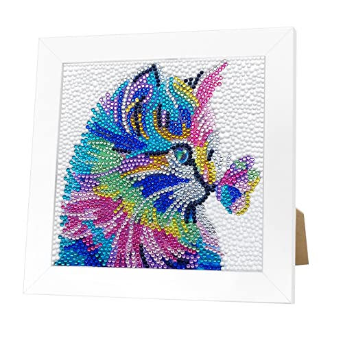 wonderforday Diamond Painting Kinder mit Holzrahmen, 5D DIY Diamond Painting Set DIY Diamant Painting Katzen Bilder,Diamant Painting Bilder Arts Craft für Home Wand Decor von wonderforday