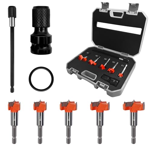 Forstnerbohrer Set 7 teilig im Koffer,Forstnerbohrer-Set,15 bis 35 mm Forstnerbohrer für Holz,Mit 1 Stecknuss Adapter und 150mm Verlängerungsstange,Zubehör Bohrmaschine für feine Holzbearbeiten von wonderforday