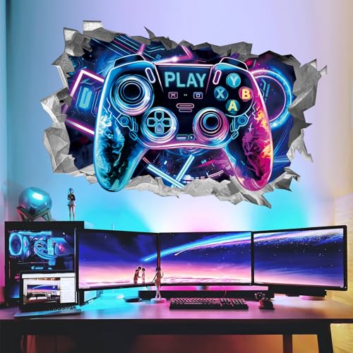 wondever Wandtattoo 3D Junge Gamer Wandaufkleber Videospiel Gaming Zimmer Controller Wandsticker Wanddeko für Kinderzimmer Jungen Schlafzimmer Spielzimmer von wondever