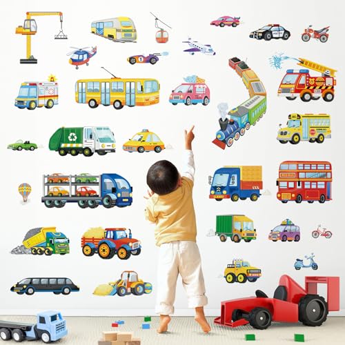 wondever Wandtattoo Auto Kinderzimmer Wandaufkleber Fahrzeuge Traktor Baufahrzeuge Wandsticker Wanddeko für Jungen Babyzimmer Kinderzimmer Spielzimmer von wondever