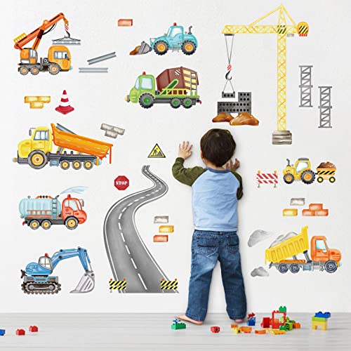 wondever Wandtattoo Baufahrzeuge Wandaufkleber Konstruktion Traktor Bagger Lastwagen Wandsticker Wanddeko für Kinderzimmer Babyzimmer Junge Spielzimmer von wondever