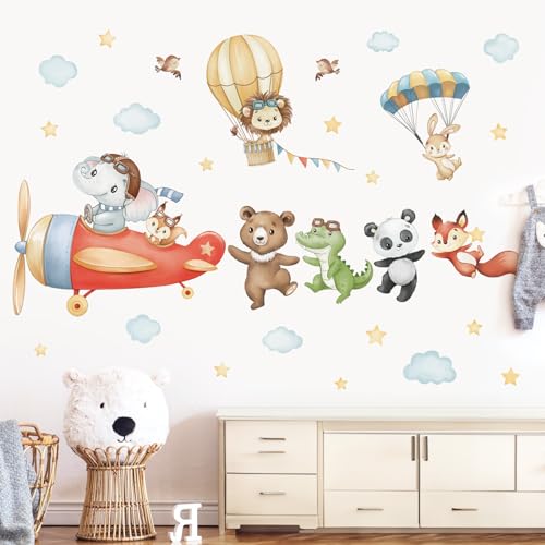 wondever Wandtattoo Flugzeuge Tiere Wandaufkleber Heißluftballon Elefant Löwe Panda Wandsticker Wanddeko für Kinderzimmer Babyzimmer Junge Schlafzimmer von wondever