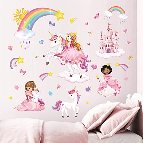 wondever Wandtattoo Prinzessin Einhorn Wandaufkleber Schloss Regenbogen Wandsticker Wanddeko für Kinderzimmer Mädchen Babyzimmer Schlafzimmer von wondever