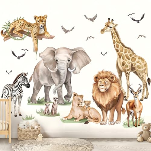 wondever Wandtattoo Safari Tiere XXL Savanne Wandaufkleber Dschungel Tiere Löwen Leopard Giraffe für Kinderzimmer Babyzimmer Schlafzimmer von wondever