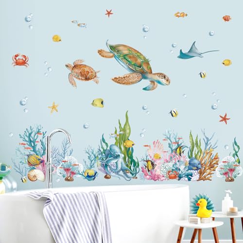 wondever Wandtattoo Unter dem Meer Seetang Wandaufkleber Meeresschildkröte Unterwasserwelt Korallen Tropischer Fisch Wandsticker Wanddeko für Kinderzimmer Babyzimmer Badezimmer von wondever