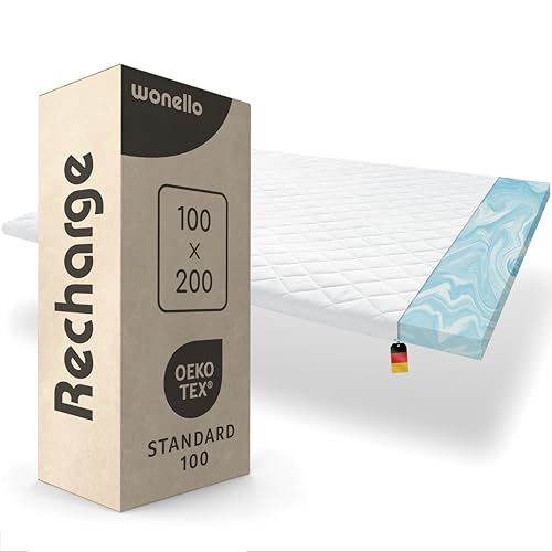 WONELLO® Matratzentopper Recharge 100x200 cm | Gelschaum Medium | Öko-Tex zertifiziert & waschbar | Matratzenauflage für extra Komfort | Gel Topper für Matratzen | 100 x 200cm für Bett & Boxspringbett von wonello