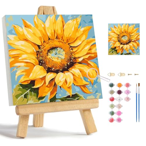 wonloong Gerahmtes Malen nach Zahlen Kit, Sonnenblume Acryl einfaches Malen nach Zahlen mit Rahmen, Aquarell Malen nach Zahlen Kits auf Leinwand gerahmt für Erwachsene Anfänger without Easel von wonloong