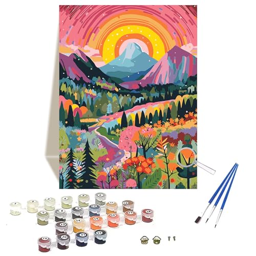 wonloong Malen-nach-Zahlen-Set für Erwachsene, Anfänger, Landschaft, Berge, Acryl, Malen-nach-Zahlen-Set für Erwachsene, auf Leinwand, Sonnenlandschaft, digitale Ölzahlen, Malset für Heimdekoration von wonloong