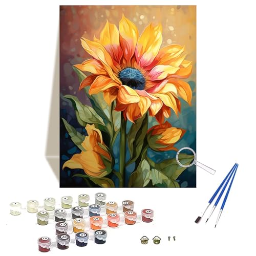 wonloong Malen-nach-Zahlen-Set für Erwachsene und Anfänger, Sonnenblumen-Acryl, Malen-nach-Zahlen-Set für Erwachsene, abstrakte Landschaft, digitale Ölnummern, Malset für Geschenk, Heimdekoration von wonloong