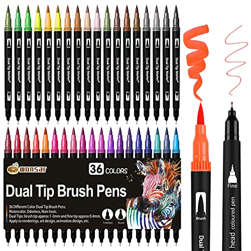 Filzstifte 36 Farben, Dual Brush Pen Set Pinselstifte Marker Fineliner Set Aquarell Stifte Für Bullet Journal, Malbücher, Handlettering, Manga Mandala stifte Malstifte Für Kinder und Erwachsene von wonsar