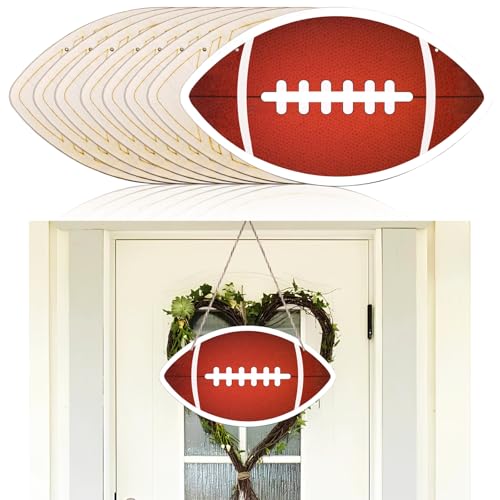 WOODOUNAI 8 Stück große, unlackierte Fußball-Holzausschnitte, unlackierte Holzschilder, zum Basteln, Sportthema, Holzscheiben, hängende Ornamente mit Bindfäden für Bastelarbeiten, Heimdekoration von woodounai