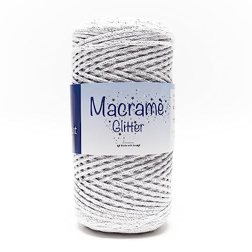 woolove - Makramee Glitter - Baumwollgarn zum Häkeln Schnur Leuchtende Glitzereffekt Ideal für Zubehör Nadeln/Häkelnadeln: 3,5/5,00 250 g Weiß 1 von woolove