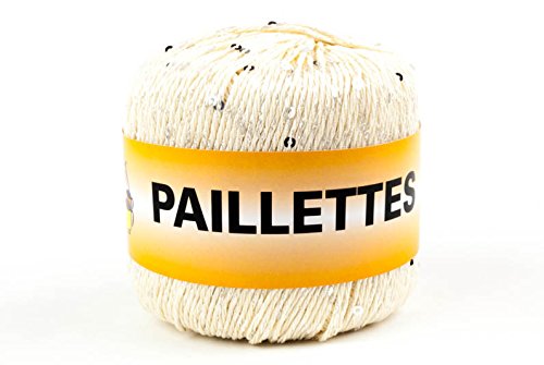woolove Pailletten, 50 g, Garn mit Pailletten, Baumwolle und Polyester, 2 cremefarben von woolove