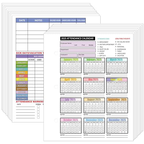 2025 Anwesenheitskalender, Arbeits-Tracker-Karte, 25 Blatt, Mitarbeiterarbeits-Tracker, Anwesenheitskalenderkarten, 2025 Anwesenheitsblätter für 3-Loch-Binder, Mitarbeiter-Aufzeichnungsmappen, 21,6 x von wootile