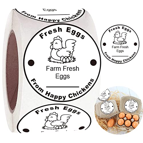 Farm Fresh Eggs Aufkleber 500 Stück Bauernhoffrische Eier Kartonetiketten pro Rolle – 3,8 cm frische Bauernmarkt Verpackung für Produkte Eierkarton-Beschriftung (weiß, cm) von wootile