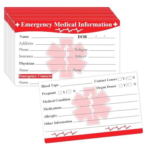 Notfall-Kontaktausweis, 25 Stück, Notfall-Kontaktausweis, medizinische Notfallkarte für medizinische Informationen im Notfall, 8,9 x 5,1 cm, Visitenkarte von wootile