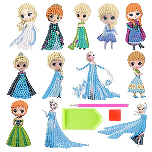 wopin 12 Anna und Elsa Diamond Painting Sticker, Anna und Elsa Diamant Painting Bilder Kinder,5d Diamond Painting Anfänger Set,Schöne Handgemachte Deko,Sehr gut für Anfänger und Kinder geeignet von wopin