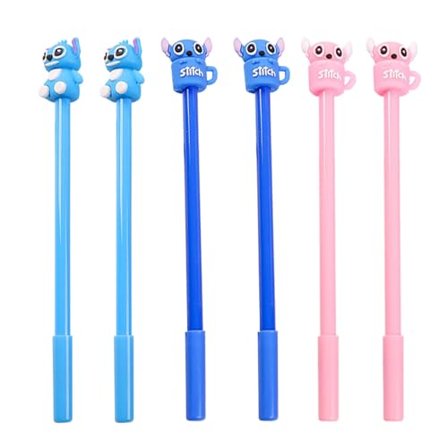 wopin 6pcs Stitch Gel Pen, ZHULIA Anime Charakter Gel Pen, 0,5mm Gel Pen Schwarzer Kugelschreiber für Schule Bürobedarf Kreatives Briefpapier von wopin