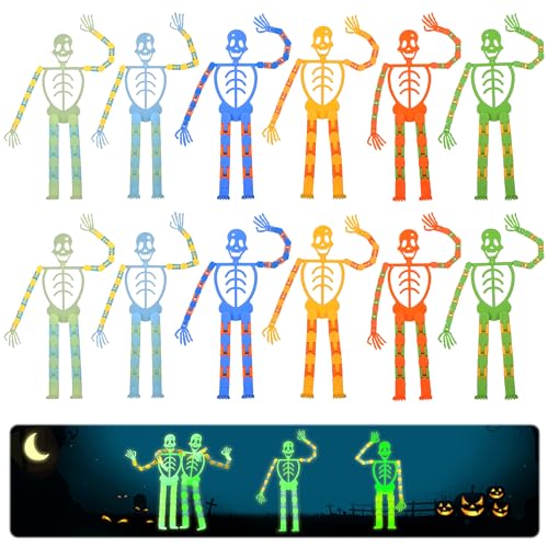 12 pcs Halloween Skelett Mann Spielzeug Fidget Toys Halloween Leuchtendes Skelett, Transformierbares Halloween-Spielzeug, Fluoreszierendes Leuchten im Dunkeln, Halloween-Party-Geschenke 6 Farben von worahroe