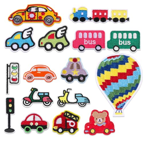 16 Stück Patches zum Aufbügeln, Bestickte Aufnäher Bügel Patches, Baufahrzeug Patch Kit Kinder Cars Flicken zum Aufbügeln Aufnäher zum Aufnähen Applikation für T-Shirt Jeans Jacken Rucksäcke Hüte von worahroe