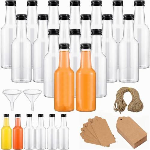 wordmouk Mini Fläschchen Kunststoff Likörflaschen 24 Stück 100ml Kleine Schnapsflaschen mit Schraubverschlüssen Trichter Kraftpapieretikett Plastik Fläschchen Mini-Weinflaschen für Hochzeiten Party von wordmouk