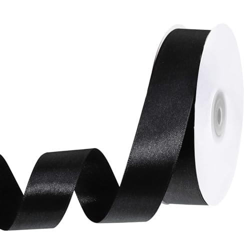 45 m Satinband Schwarz, 25 mm Schleifenband Schwarzes Band Geschenkband Breit Trauerband Dekoband für Geschenkverpackung Basteln Deko Geburtstag Taufe Trauer von woric