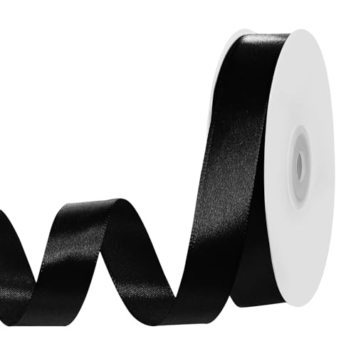 woric 50m Satinband Schwarz, 20mm Geschenkband Schwarz Schleifenband Dekoband Stoffband Geschenkverpackung Deko Hochzeit Geburtstag Party Trauer Band von woric