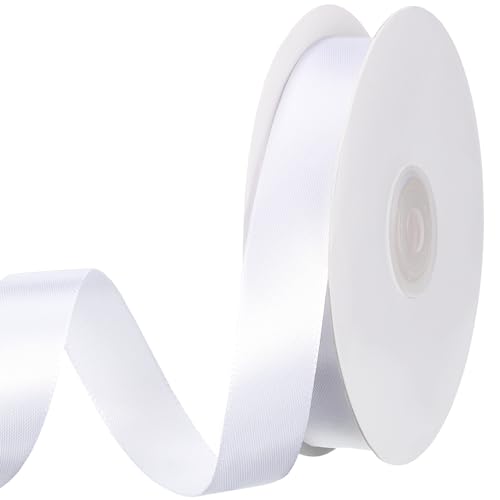 woric 50m Schleifenband Weiss, 20mm Geschenkband Weiß Satinband Weiss Dekoband Stoffband für Kommunion Deko Hochzeit Geburtstag Taufe Ostern Geschenkverpackung von woric