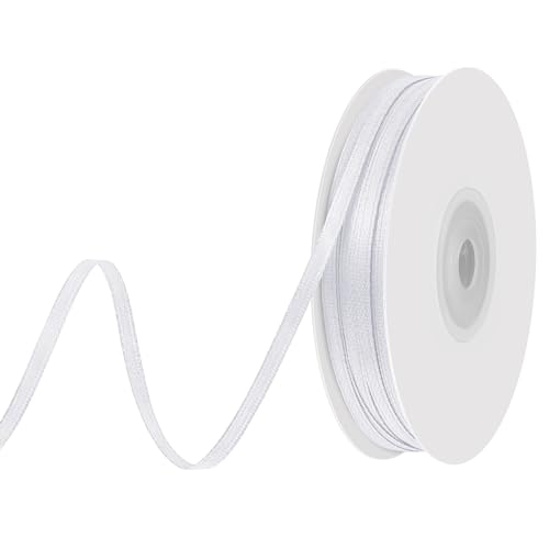 woric 91 Meter Schleifenband Weiss, 3 mm Geschenkband Weiß Satinband Weiss Dekoband Stoffband Weißes Band für Kommunion Deko Hochzeit Geburtstag Taufe Ostern Geschenkverpackung von woric